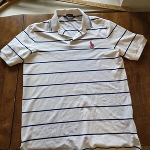 Vintage Polo Golf Ralph Lauren Striped Polo Shirt - Men's Large - White/Navy